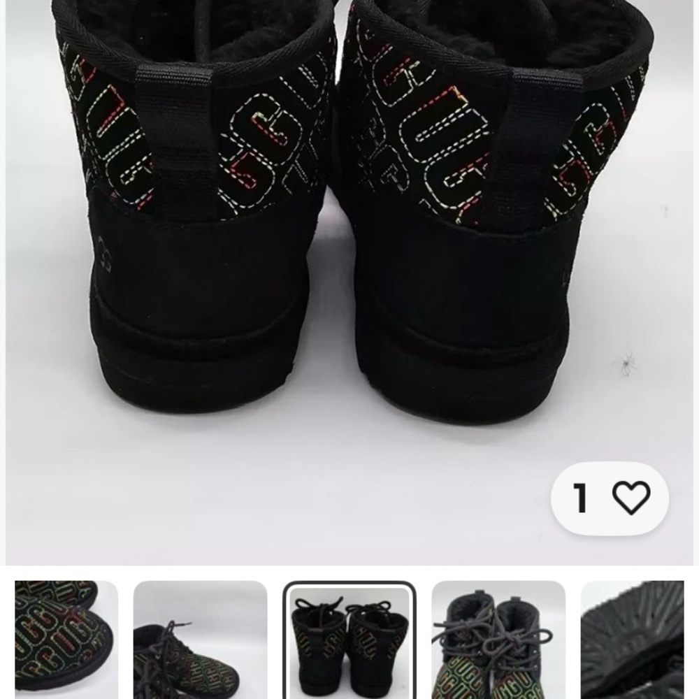 UGG 7C Signature Boots Black &Multicolor Leather w/side Zip - Picture 3 of 10